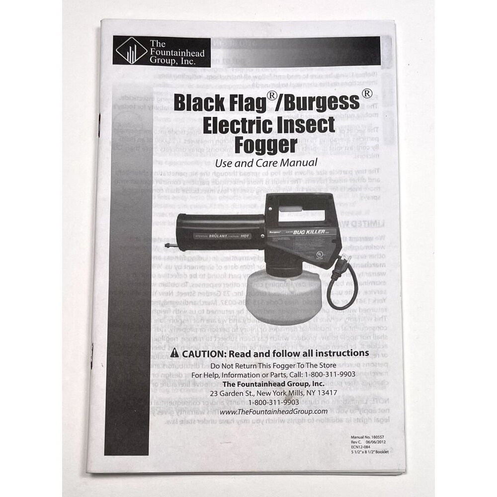 Black Flag / Burgess Electric Insect Fogger USE AND CARE MANUAL Fountainhead